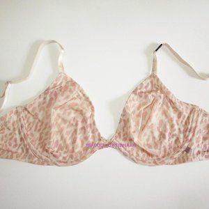 38C Victoria's Secret Unlined Demi Bra Smooth Silky Satin Ivory Leopard